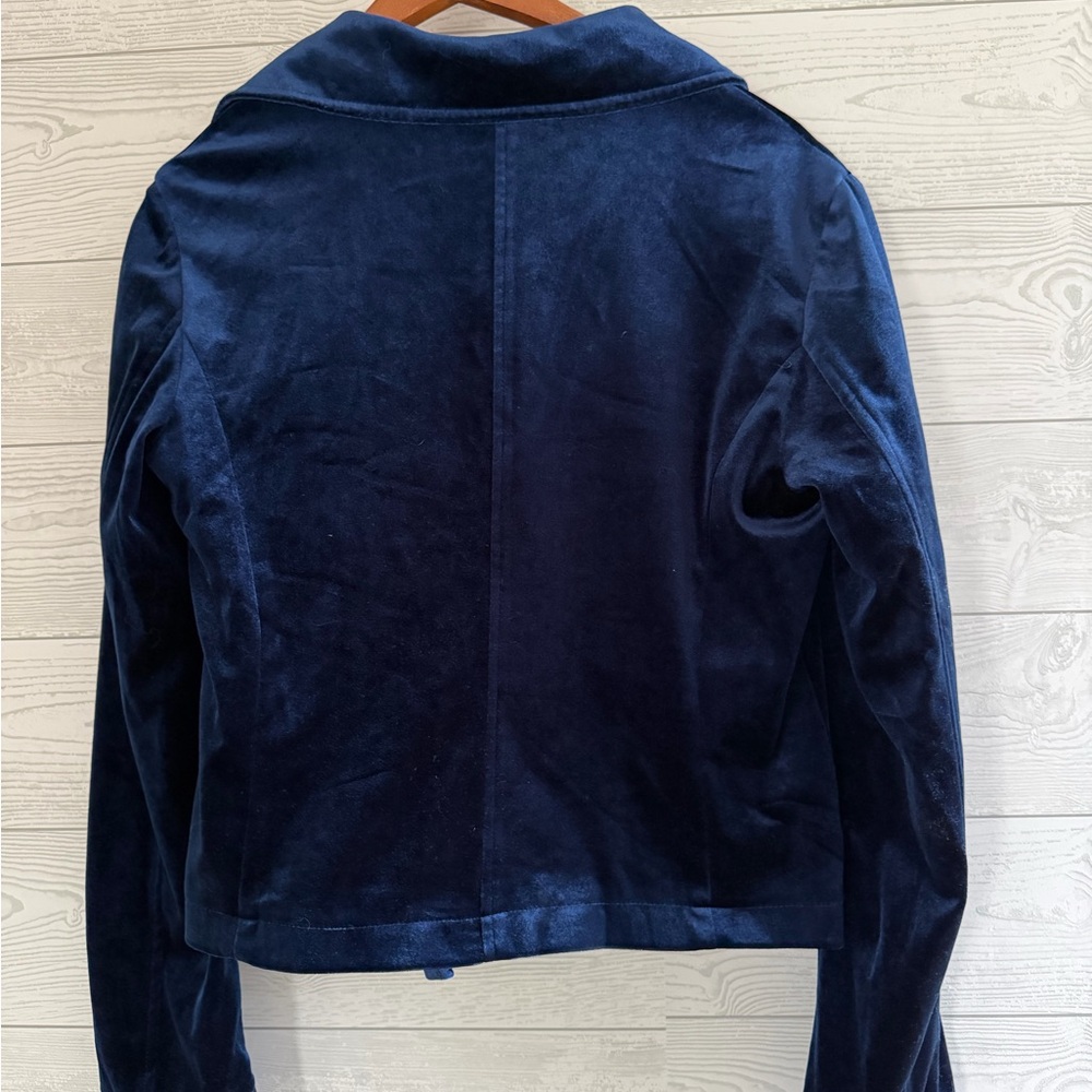 Belle Badgley Mischka Blue velour moto jacket-Women’s M - Picture 2 of 3